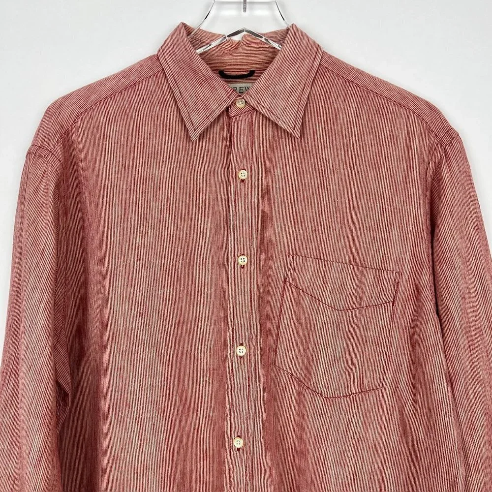 J. Crew Shirt Men's Size M Red Cream Striped Linen Blend Long Sleeve Button Down